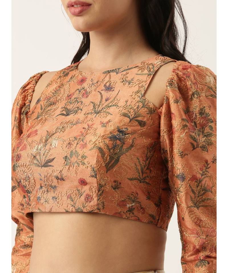 Chanderi Printed Embroidered Blouse
