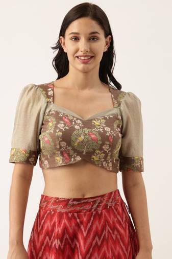 Brown Silk Jaquard Blouse