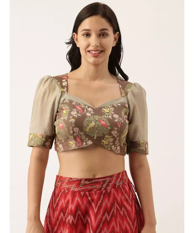 Brown Silk Jaquard Blouse