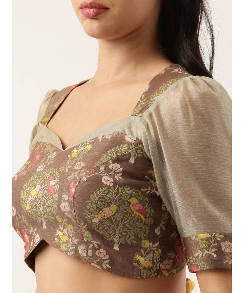 Brown Silk Jaquard Blouse