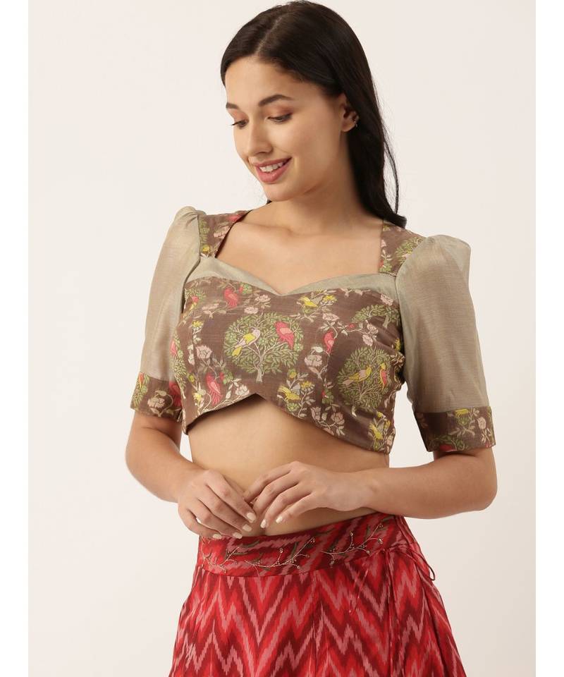 Brown Silk Jaquard Blouse