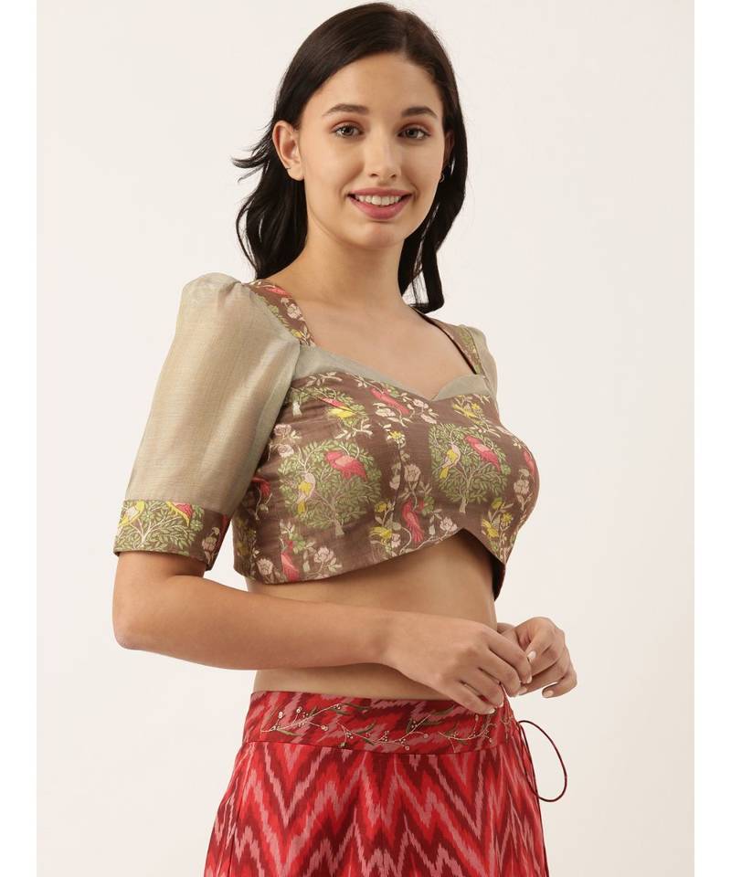 Brown Silk Jaquard Blouse