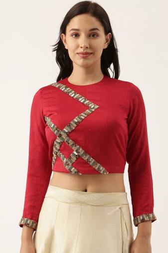 Silk Red Sequened Blouse