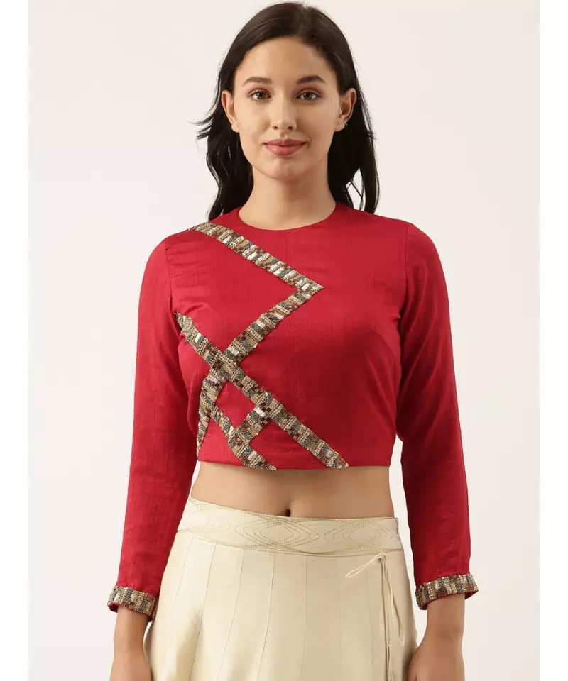 Silk Red Sequened Blouse