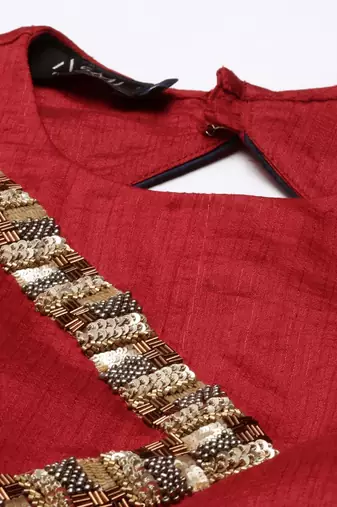 Silk Red Sequened Blouse
