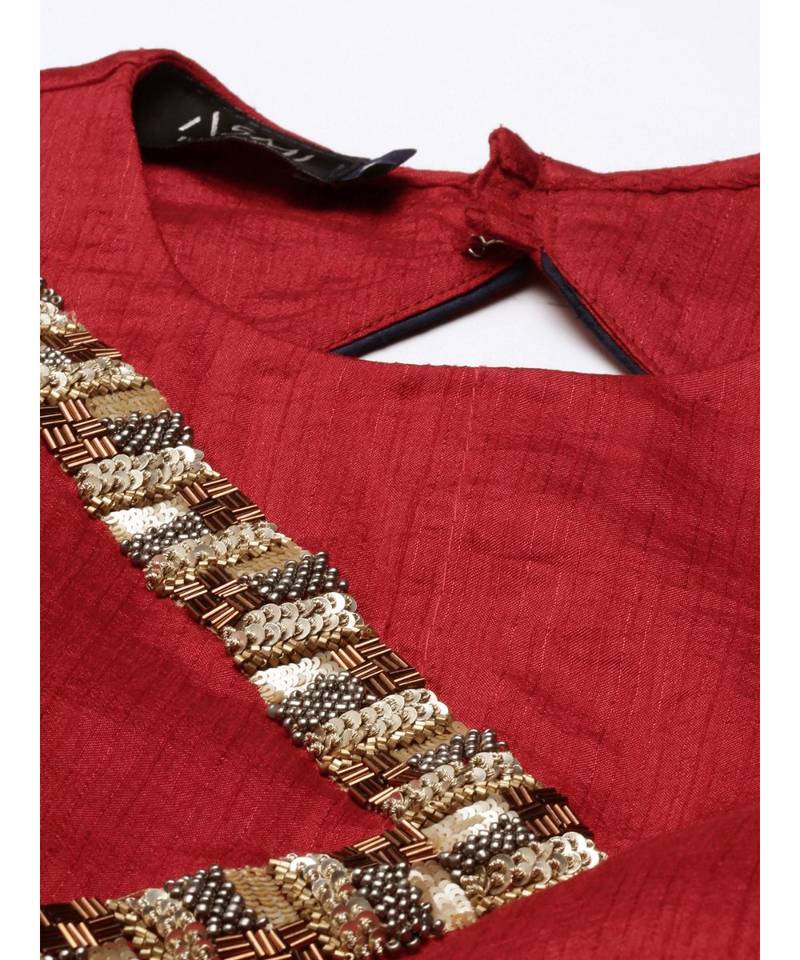 Silk Red Sequened Blouse
