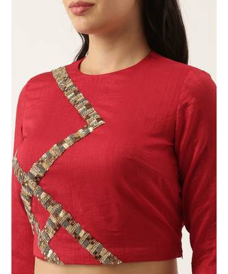 Silk Red Sequened Blouse 4