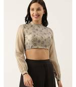 Grey Black Back Open Chanderi Blouse