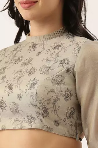 Grey Black Back Open Chanderi Blouse