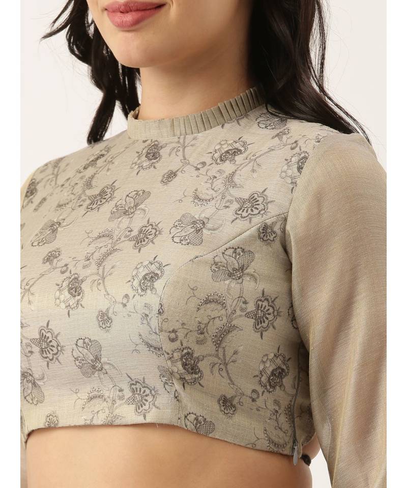 Grey Black Back Open Chanderi Blouse