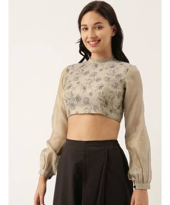 Grey Black Back Open Chanderi Blouse 5