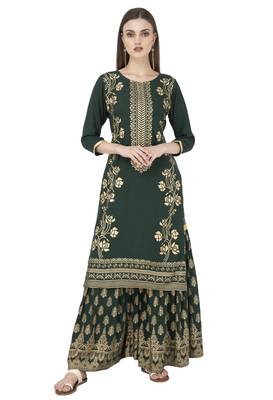 Green rayon printed Stitched   kurta set 1