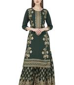 Green rayon printed Stitched   kurta set