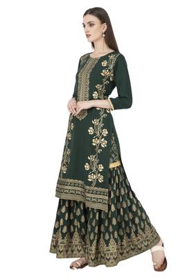 Green rayon printed Stitched   kurta set 2