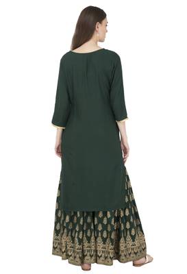 Green rayon printed Stitched   kurta set 3