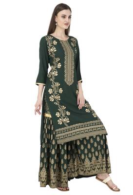 Green rayon printed Stitched   kurta set 5