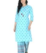 blue Cotton printed Stitched   kurta with   palazzo