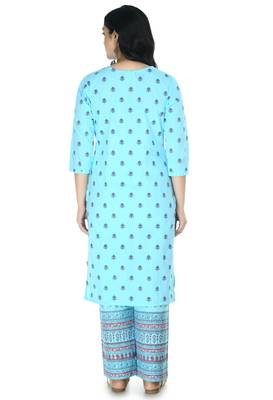 blue Cotton printed Stitched   kurta with   palazzo 2