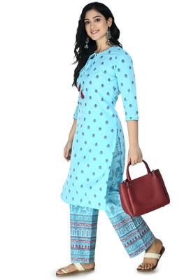 blue Cotton printed Stitched   kurta with   palazzo 3