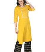 Mustard  Cotton printed Stitched   kurta with   palazzo