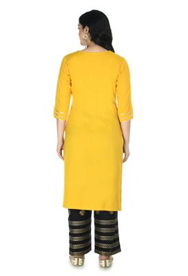 Mustard  Cotton printed Stitched   kurta with   palazzo 2