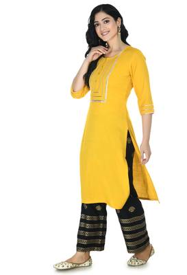 Mustard  Cotton printed Stitched   kurta with   palazzo 3