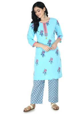 blue Cotton printed Stitched   kurta with   palazzo 1
