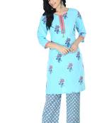 blue Cotton printed Stitched   kurta with   palazzo