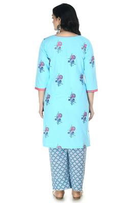 blue Cotton printed Stitched   kurta with   palazzo 2