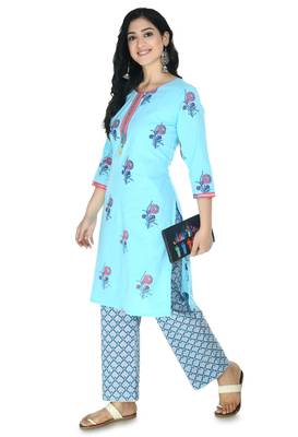 blue Cotton printed Stitched   kurta with   palazzo 3