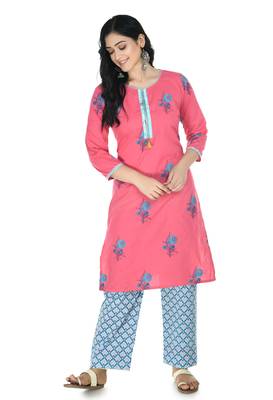 Pink Cotton printed Stitched   kurta with   palazzo 1