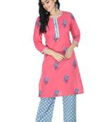 Pink Cotton printed Stitched   kurta with   palazzo
