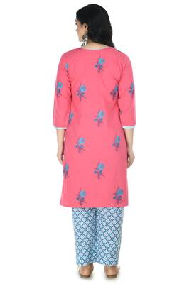 Pink Cotton printed Stitched   kurta with   palazzo 2