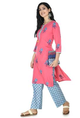 Pink Cotton printed Stitched   kurta with   palazzo 3