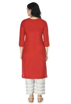 Red Cotton printed Stitched   kurta with   palazzo 2