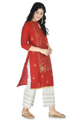 Red Cotton printed Stitched   kurta with   palazzo 3