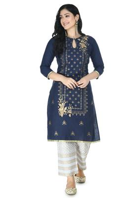 blue Cotton printed Stitched   kurta with   palazzo 1