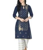 blue Cotton printed Stitched   kurta with   palazzo