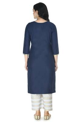 blue Cotton printed Stitched   kurta with   palazzo 2