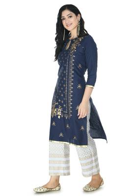 blue Cotton printed Stitched   kurta with   palazzo 3