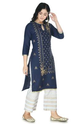 blue Cotton printed Stitched   kurta with   palazzo 4
