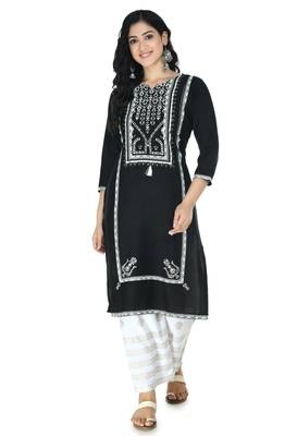 Black  Rayon printed Stitched   kurta with   palazzo 1