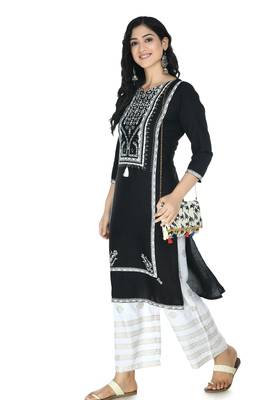 Black  Rayon printed Stitched   kurta with   palazzo 3