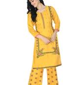 Mustard  Rayon printed Stitched   kurta with   palazzo