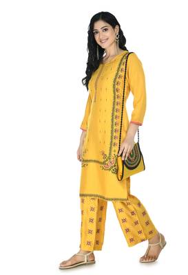 Mustard  Rayon printed Stitched   kurta with   palazzo 3