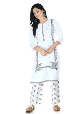 White Rayon printed Stitched   kurta with   palazzo 1