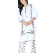 White Rayon printed Stitched   kurta with   palazzo
