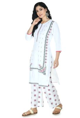 White Rayon printed Stitched   kurta with   palazzo 5