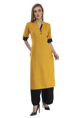 Mustard  Rayon printed Stitched   kurta with   palazzo 1