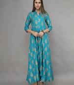 blue Rayon printed Stitched   Dress